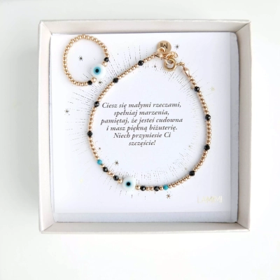 Komplet biżuterii handmade z bransoletką i pierścionkiem z okiem proroka.webp