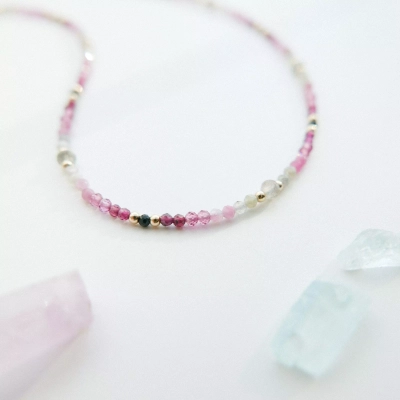 naszyjnik choker stone z naturalnego granatu, turmalinu i labradorytu ręcznie robiona biżuteria LA MIMI