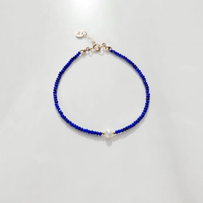 bransoletka z lapisem lazuli i perłą handmade